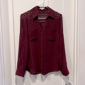 Express Portofino shirt- sheer maroon stripe